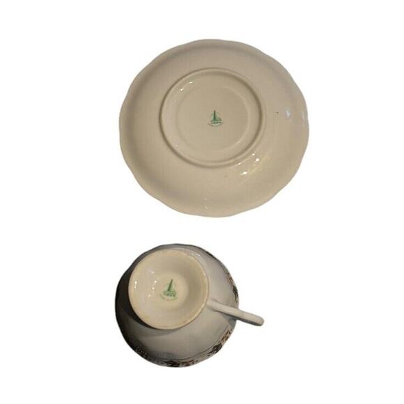 Cup & Saucer VTG Autumn Black Maple Leaves China Tree Marking Fall Coffee Tea - Picture 7 of 7